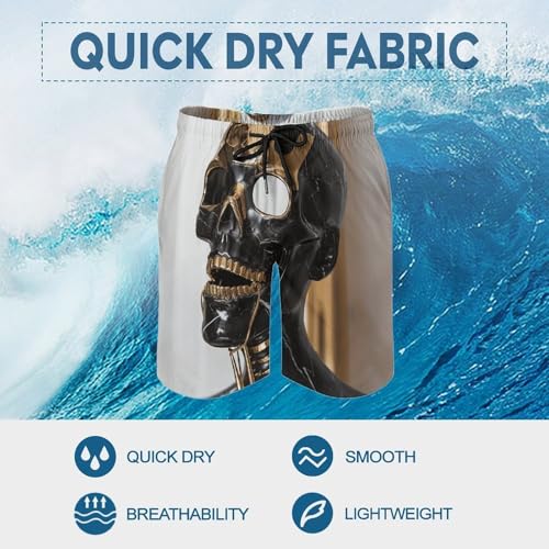Men's Swim Trunks Quick Dry Board Shorts with Pockets Beach Shorts Golden Skull Mask Bathing Suits for Men3