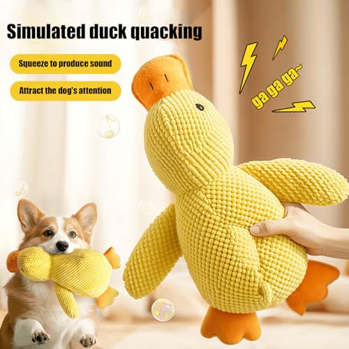Calming Duck Toy for Dog Squeaky Interactive Plush Toy Quack-Quack Chew Toy Soft Stuffed Calming Yellow Duck Toy for Anxious Dogs Pet Calming Pillow For Puppies Small Medium Dogs (Medium) - Image 4