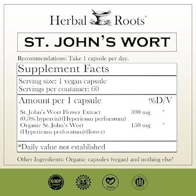 Herbal Roots Mood Duo, Organic St. John's Wort and Ashwagandha Supplement, Natural Mood Support, Non-GMO
