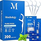 Mouthology Biodegradable Floss Picks (200 Pack), Wheat Straw Dental Floss Picks, Mint Flavored Flossers Biodegradable, Dental Floss PFA Free, Compostable Tooth Flossers for Adults & Kids Floss