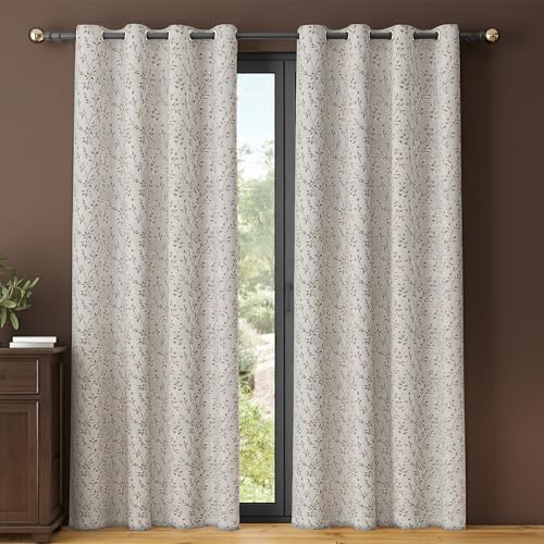 Image of Yellow Weaves 2 Pcs Jacquard Leaf Eyelet Long Door Curtain - Perfect for Home, Office, Bedroom, Living Room & Balcony - 9 Feet (Beige)