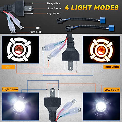 Llpta Set Of 2 Dot/Sae 7" Inch Round Led Halo Projector Headlights Assembly+H4/H13 Adaptors Amber Turn Signal White High/Low Beam Drl Daytime Running Lights Compatible With 97-18 Wrangler Tj/Lj/Jk #TOP2
