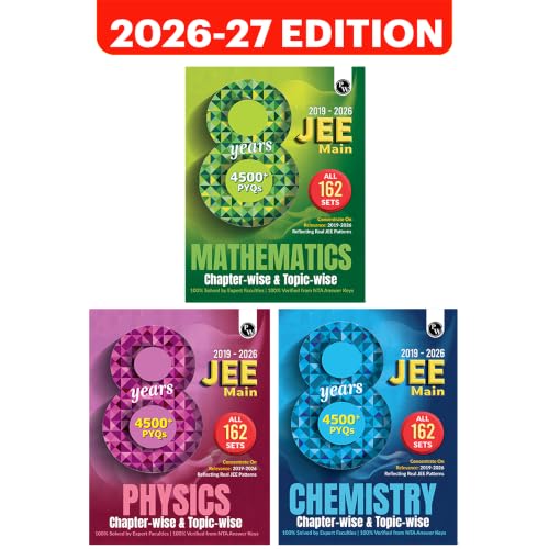 Image of PW JEE Main 8 Years (2019-2026) PYQs Physics, Chemistry, Maths Combo Set of 3 Books | All 162 Sets Previous Years Solved Papers For JEE Main 2027 Exams | Concentrate on Relevance