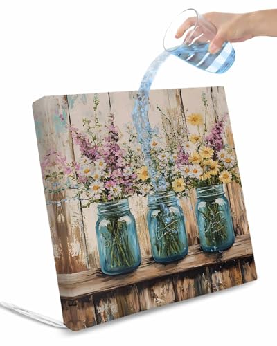 2 Pack Spring Flower Waterproof Cushion Covers with Ties, Outdoor Patio Chaise Lounge Chair Seat Cushion Slip Covers Replacement(Only Cover) Farm Bottle Lavender Daisy Retro Wooden 24