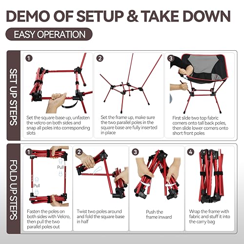 Image of MARCHWAY Ultralight Folding Camping Chair, Heavy Duty Portable Compact for Outdoor Camp, Travel, Beach, Picnic, Festival, Hiking, Lightweight Backpacking (Red)