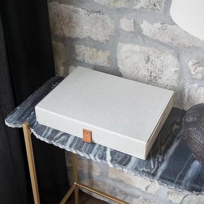 ZICOTO Decorative Photo Storage Box with Lid - A Beautiful Linen Organizer Perfect to Safely Store Your Pictures, Documents, Scrapbooking Supplies, Keepsakes and Other Memories in Style