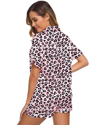 Image of SWOMOG Womens Silk Satin Pajamas Set Short Sleeve Sleepwear Button Down Top and Shorts Loungewear 2 Piece Pjs Set XS-3XL