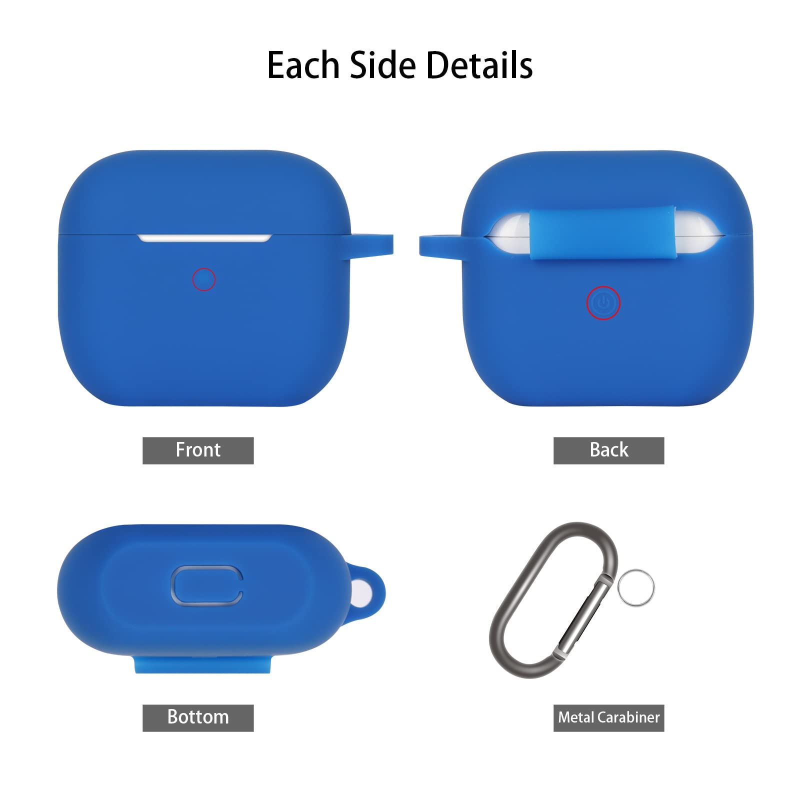 Funda de Silicona Compatible con AirPods 3, Anti-rasguños, Anti-Polvo, LED Frontal Visible, Funda Premium Silicona para AirPods 3.ª Generación (2021) con Mosquetón, Azul - 4