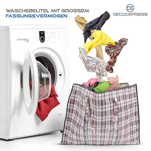 Wäschesack Groß 75L Im 5er-Set, Reißfeste Aufbewahrungstasche Mit Reißverschluss & Griffen Für Umzug, Kleidung, Bettwäsche, Reise Oder Aufbewahrung Zuhause (60 X 50 X 25 CM)