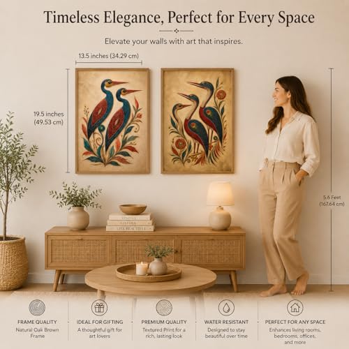 Image of Livin'luxe Set of 2 Ethnic Bird Floral Wall Paintings for Living Room Bedroom Hallway Decor with Premium Wooden Color Synthetic Frame (13.5 x 19.5 Inch) NM02-104