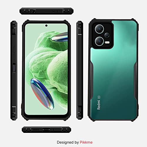Image of Pikkme Poco X5 5G / Redmi Note 12 5G Back Cover | Crystal Clear Transparent Back | Ultra Hybrid | Full Camera Protection | Raised Edge | Bumper Back Case (Black)