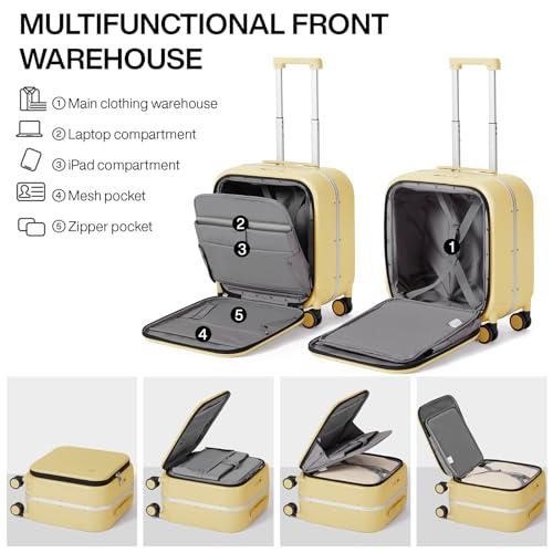 Image of mixi Luggage Suitcase with Spinner Wheels, Travel Luggage Aluminum Frame PC Hardside with TSA Lock & Cover, Lark Yellow, 18-inch, Minimalist