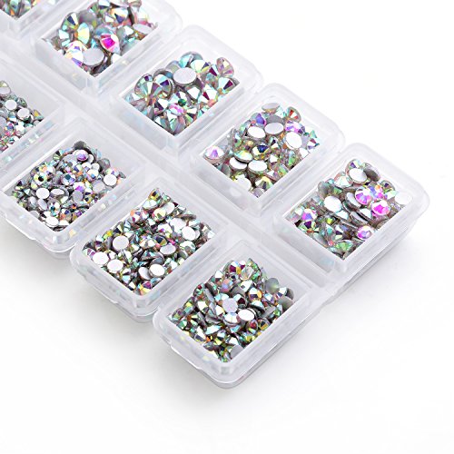 Zealer 1800Pcs Crystals Ab Nail Art Rhinestones Round Beads Top Grade Flatback Glass Charms Gems Stones For Nails Decoration Crafts Eye Makeup Clothes Shoes 300Pcs Each (Mix Ss3 6 10 12 16 20) #TOP7