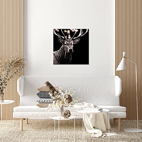 Vanseeing Deer Canvas Wall Art Cute Elk Painting Pictures Wild Animal Wall Decor Black And White Photo Prints Modern Giclee Artwork For Living Room Bedroom Decoration 24X24Inch #TOP3