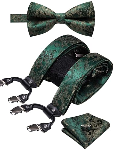 Image of YOHOWA Men Suspenders 6 Clips Strength Adjustable Y Braces Pre-Tied Bow Tie Set Formal Wedding Party