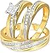 Princess Cut White Diamond 925 Sterling Silver 14K Yellow Gold Finish Engagement/Wedding Trio Ring Set for Him & Her (9.5)