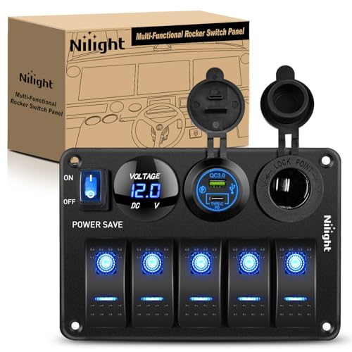 Nilight 5 Gang Rocker Switch Panel Toggle Power Control 12V 24V Pre-Wired