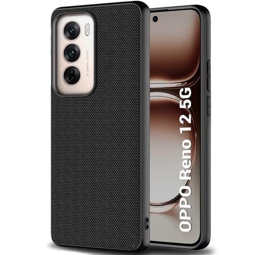 Image of TheGiftKart Back Cover Case for Oppo Reno 12 5G | Slim & Lightweight | Ultra-Premium Design | Camera Protection Bump | Fabric Texture Case Cover (PC & TPU, Black)