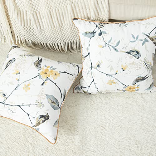 Vogol Square Decorative Throw Pillow Covers, Botanical Grey Birds Printed Soft Touch Cushion Covers, 18 X 18 Inches Throw Pillowcase For Sofa Bed, Set Of 2 #TOP3