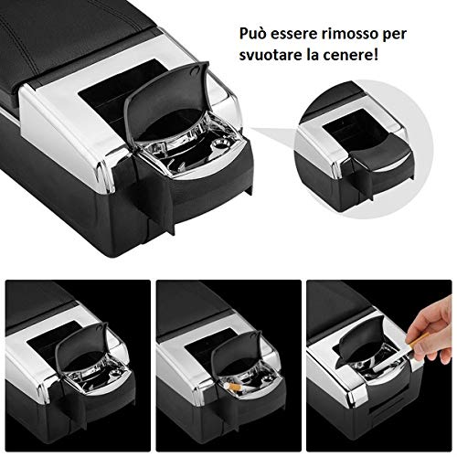 Bracciolo Auto per Dacia DUSTER 2010-2017 - Poggia braccio per Auto in Pelle Nera con Posacenere e Vano Portaoggetti