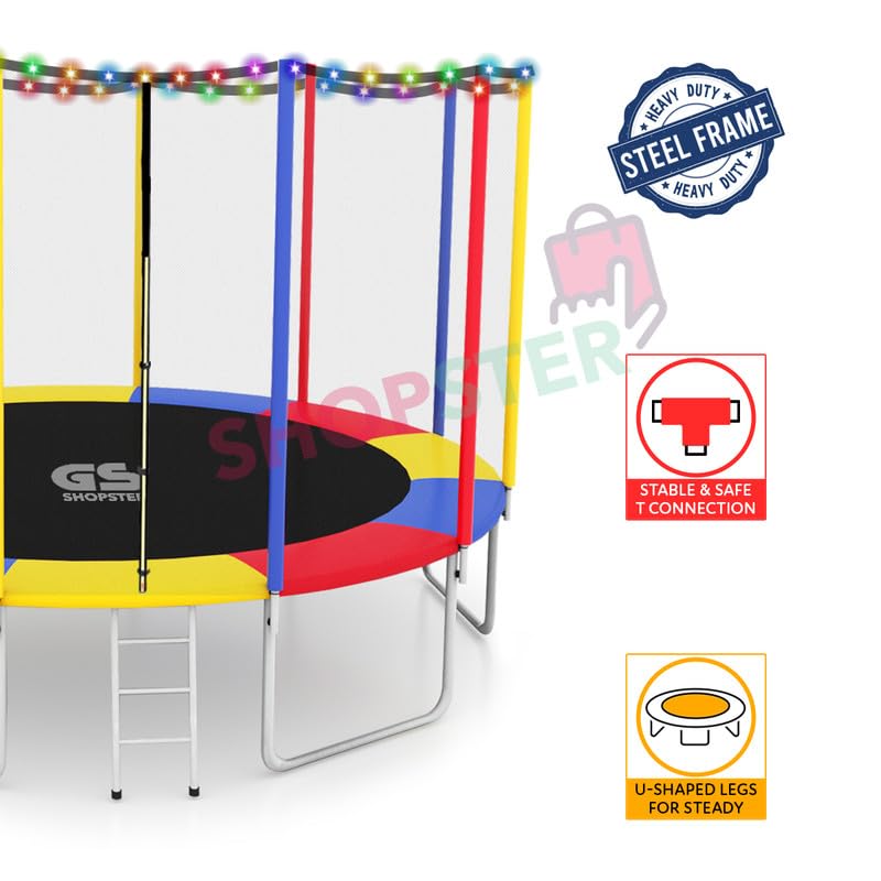 Image of Shopster Festive Edition 16 feet Heavy-Duty Jumping Trampoline for Adults & Kids with Safety Net, Remote-Control Waterproof LED Lights - Perfect for Indoor & Outdoor, Bouncer, Supports Upto 300kg