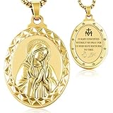 Aleiport Virgin Mary Pendant Necklace, Miraculous Medal Necklace for Women Men, Catholic Religious Bless Safety Gift for Family Friends (Gold)
