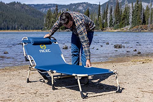 Nice C Lounge Chair, Cots For Camping, Folding Camping Bed For Adults, 4-Reclining Position With Pillow & Storage Bag, Heavy Duty Holds Up To 250 Lbs, Comfortable For Outdoor&Indoor (Navy) #TOP3