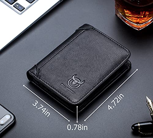 BULLCAPTAIN Genuine Leather Bifold Men Wallet RFID Blocking Credit Card Holder Minimalist Wallet with 2 ID Window (Black)2