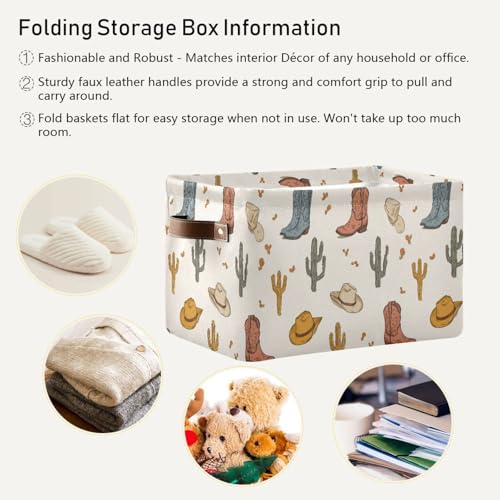 Image of Aslsiy Storage Basket Cowboy Boots Hat Cactus Wild West Nursery Bins Baby Canvas Box Clothes Shelf Basket Laundry Hampers 1 Pcs