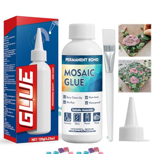 HuakChai Mosaikkleber, Schmucksteinkleber, 120ml Transparent Mosaik Kleber für Mosaiksteine, Mosaiksteine, Mosaikfliesen Glasmosaikstei etc. Mit Pinsel für präzises Kleben
