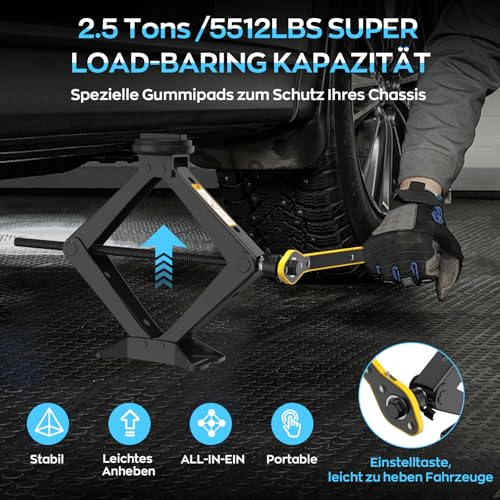 IMAYCC Wagenheber 2.5T/2500kg,Universelle Scherenwagenheber für BMW Auto mit 2Pcs Gummiauflage BMW,Tragbarer Wagenheber mit Radmutternschlüssel, Auto-Notfallset für BMW Serie1/3/5/6/7/Z/X