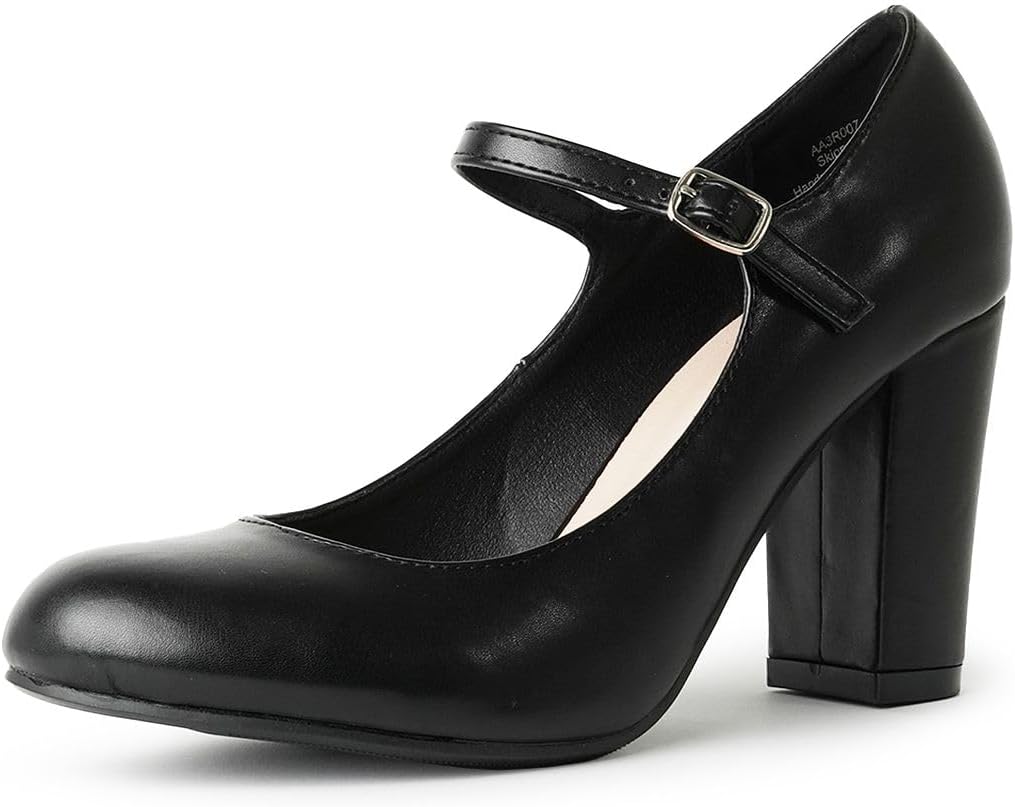 J. Adams Skippy Heels for Women - Round Toe Chunky High Heel Mary Jane Pumps
