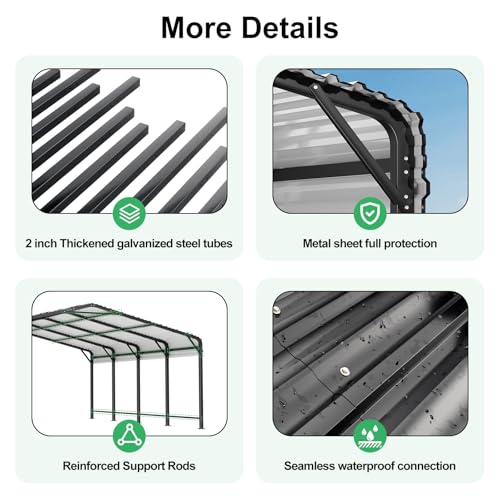 Image of AirWire 20x20 FT Metal Carport with Heavy Duty Carport Canopy, Car Port with Reinforced Base and Five Canopy Beams, 2 Car Garage Shelter for Car, Boats and Truck