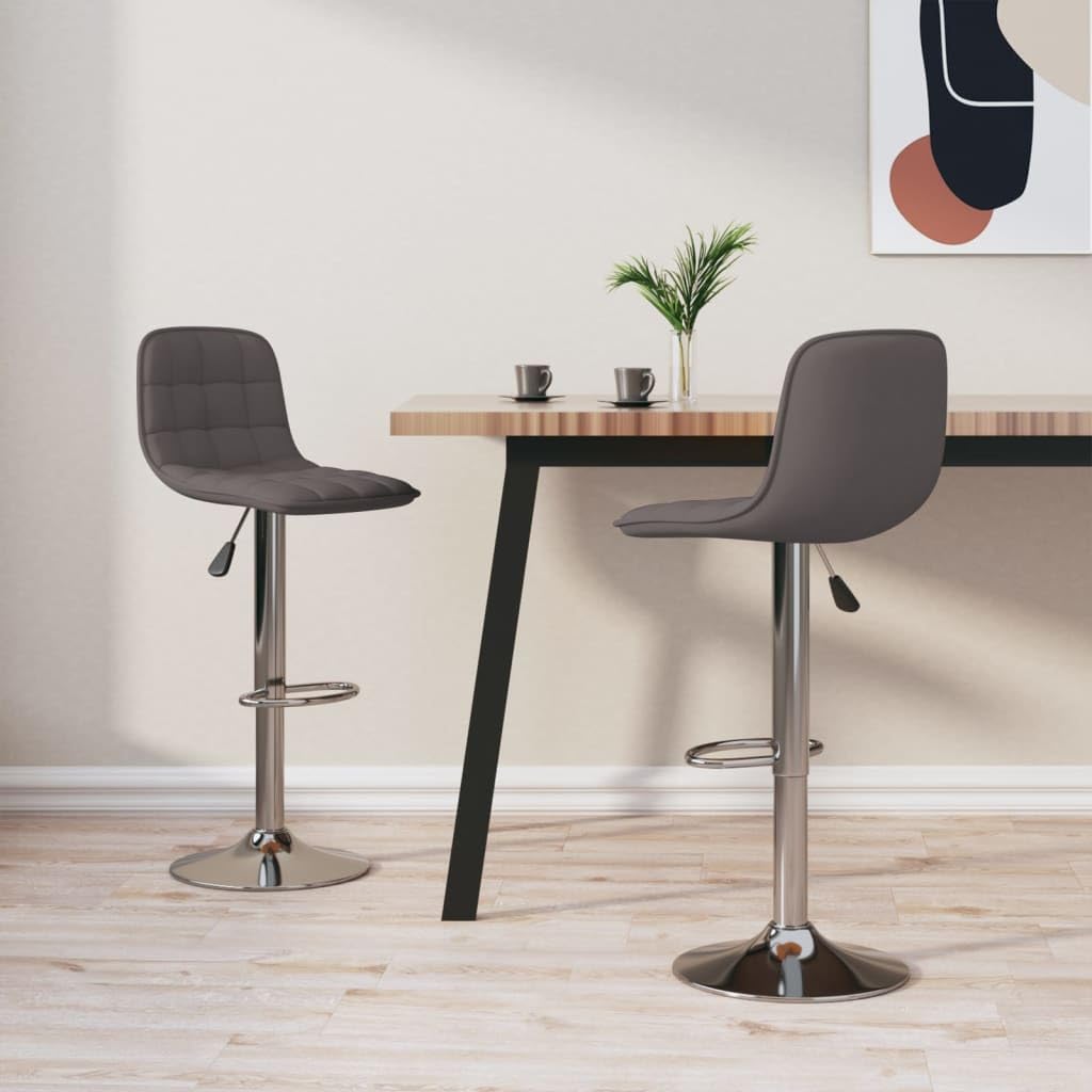 2 taburetes de bar de tela gris pardo con estructura de acero cromado, altura regulable y giratoria, con reposapiés y respaldo para cocina, comedor, mostrador y zona de bar