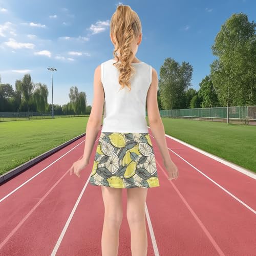 visesunny Girls Flowy Pleated Skirt Vintage Lemon Leaf Tennis Golf Fashion Short Skorts for Casual Dance Outfit3