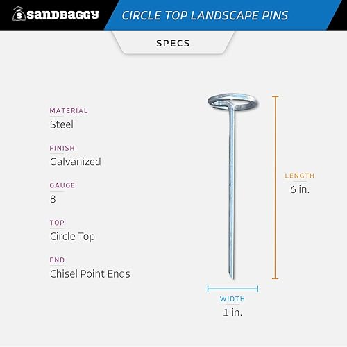 Miniatura 5 de Sandbaggy Pines superiores circulares de 6 pulgadas, grapas de paisaje (galvanizadas), estacas de jardín para paisajismo, SOD, estacas de suelo