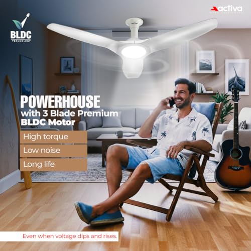Image of ACTIVA Silentair 1200mm BLDC Ceiling Fan with LED Light | 28W BEE 5 Star | ABS Body & Blades | High Speed | Low Noise | Remote with Timer & Reversible