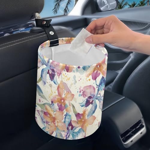 Image of Vintage Floral Car Garbage Can Mini Trash Bin Organizer Storage Bag Waterproof Portable Men Accessory Car Decor