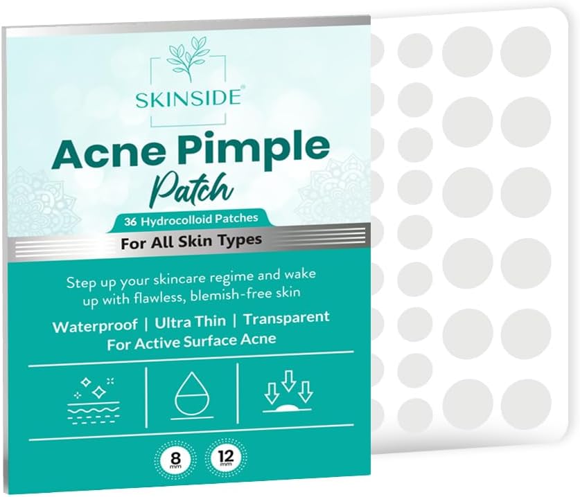 Skinside Acne Pimple Patches for Face Pimples | Hydrocolloid Facial Spot Patches with 0.5% Salicylic Acid for Pimple Healing | Invisible Waterproof Absorbs Excess Oil & Pimple Overnight (36 Patches)