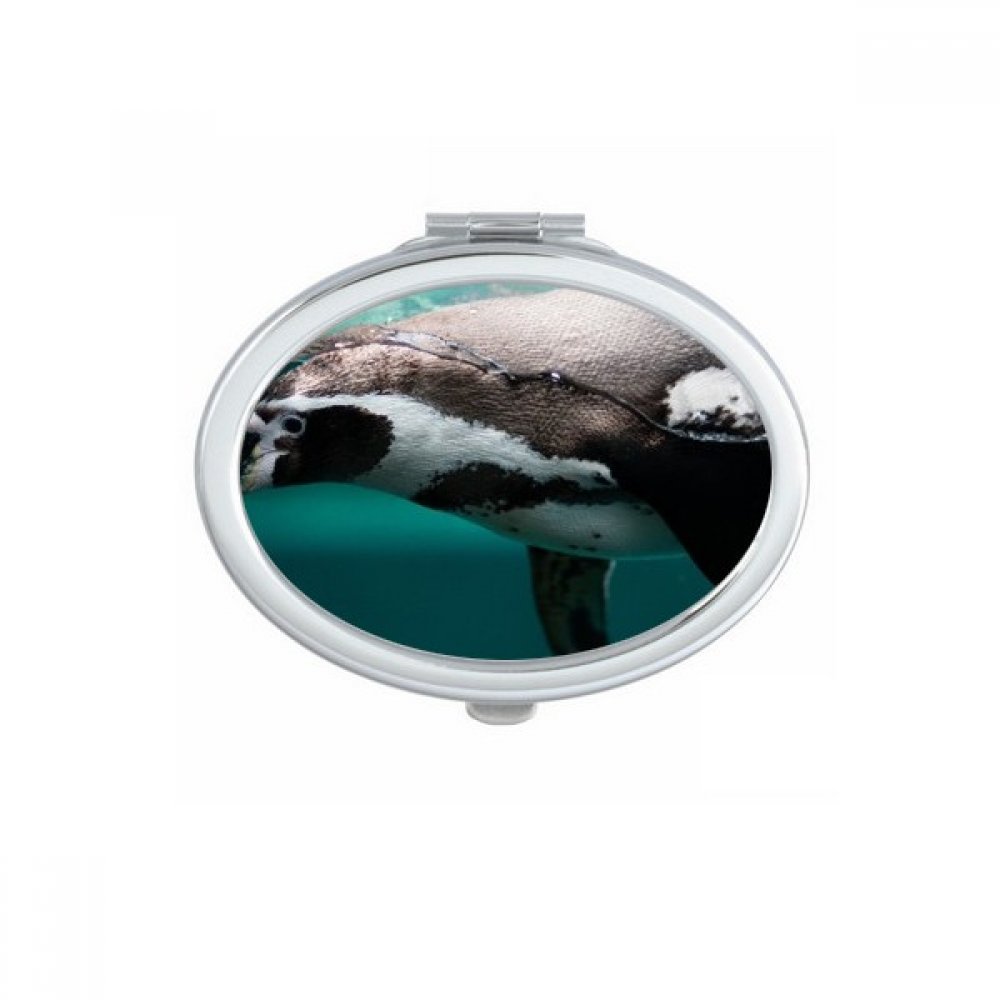 Miroir compact pingouin bleu ovale pour retouches maquillage faciles