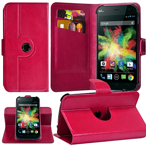 KARYLAX Seluxion - Housse Coque Etui Fonction Support 360° Universel M avec Attaches Couleur Rose Fushia pour Wiko Bloom