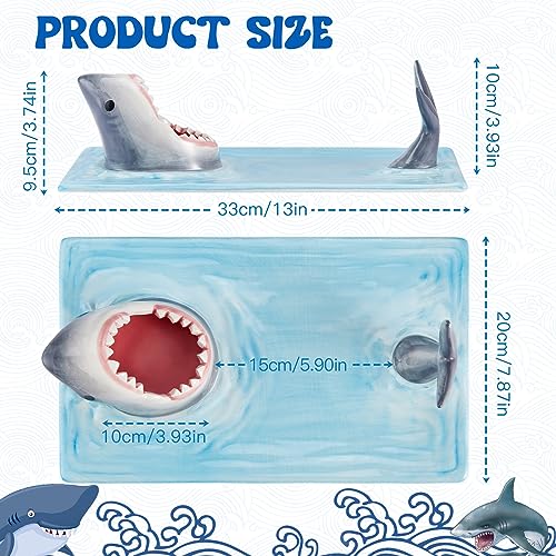 Image of Shark Plates, Upgraded 3-in-1 Shark Sushi Plate, Shark Sushi Plate, Shark Plate with Sauce Compartment, Food Safe Material, Microwave /Oven /Refrigerator /Dishwasher Safe (rectangular)