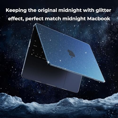 Image of EooCoo Compatible for Apple MacBook Air 13 inch Case M5 M4 M3 M2 2026 2025 2024 2022, A3449 A3240 A3113 A2681 with Touch ID,Mac 13.6 Laptop Protective Plastic Hard Shell Cover-Glitter Crystal Midnight