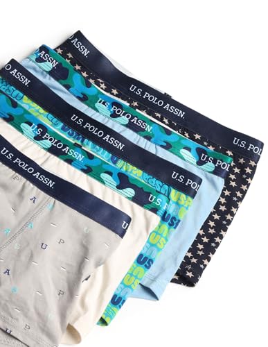 Image of U.S. Polo ASSN. Boy's EKT07 Mid Rise Cotton Spandex Underwear Trunks - Pack of 5