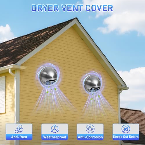 Image of 2 Pack 4 inch Dryer Vent Cover Outside, Stainless Steel Round Wall Vent Cover, Dryer Exhaust Vent for BathRoom, Office, Home, Air, Hvac System