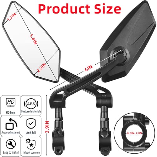 2 Pack Bike Mirrors,eBike Handlebar Mirror,360° Adjustable
