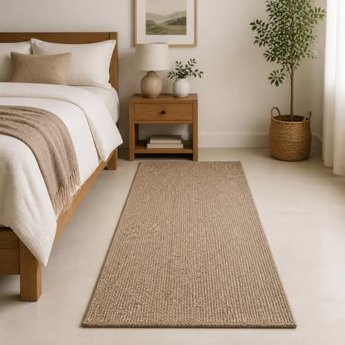 Image of Handmade Cotton Braided 2x6 feet Runner Rug - Washable, Low Pile Reversible Floor Mat for Bedroom, Kitchen, Entryway & Living Room - Eco-Friendly Woven Carpet - (Beige Mix, Rect)