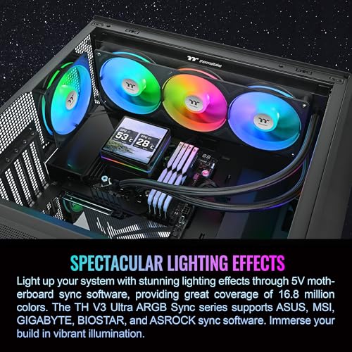 Image of Thermaltake TH360 V3 Ultra ARGB CPU Liquid Cooler; Intel /AMD; 1x360mm 500~2500rpm Single Frame ARGB Fan; 3.95 inch TFT 720x720p LCD; Rotatable Pump Head; TT LCD Screen Control; Black; CL-W474-PL12SW-A