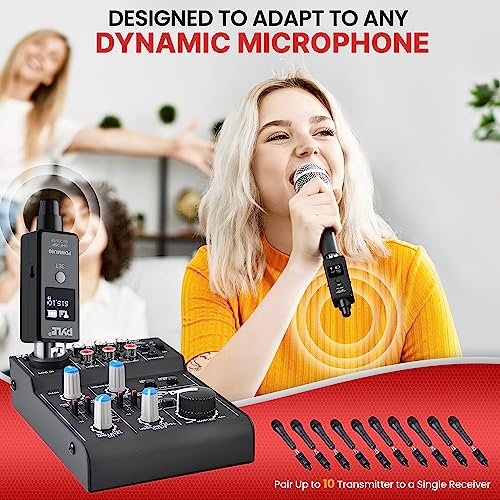 Image of Pyle Multifunctional UHF Wireless XLR Adapter System,Transmitter And Receiver For Dynamic Microphones And Music Sources,48k Frequency Signal Transmission,USB Recharge Capable,90 Feet Range,Dark Gray