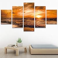 SIGNWIN 5 Panel Canvas Wall Art Modern Art Coastal Colorful Multicolor Photography Romantics Sunset for Home Decorations Ready to Hang - 60